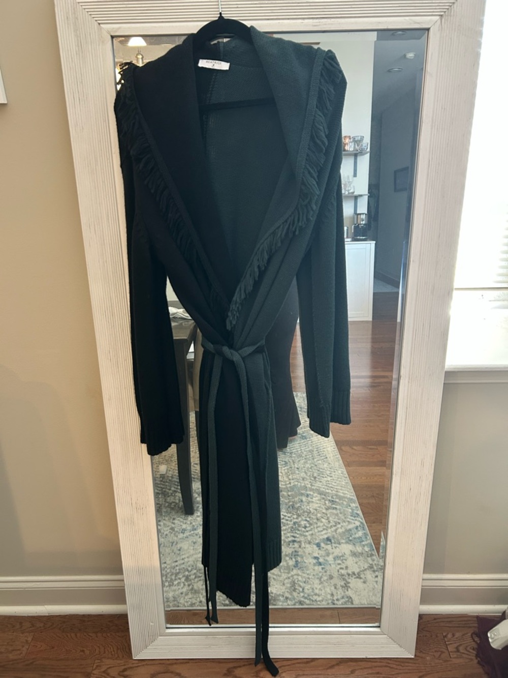 Beatrice b Italia Black and Green Fringe-Trim Knit Cardigan Wrap